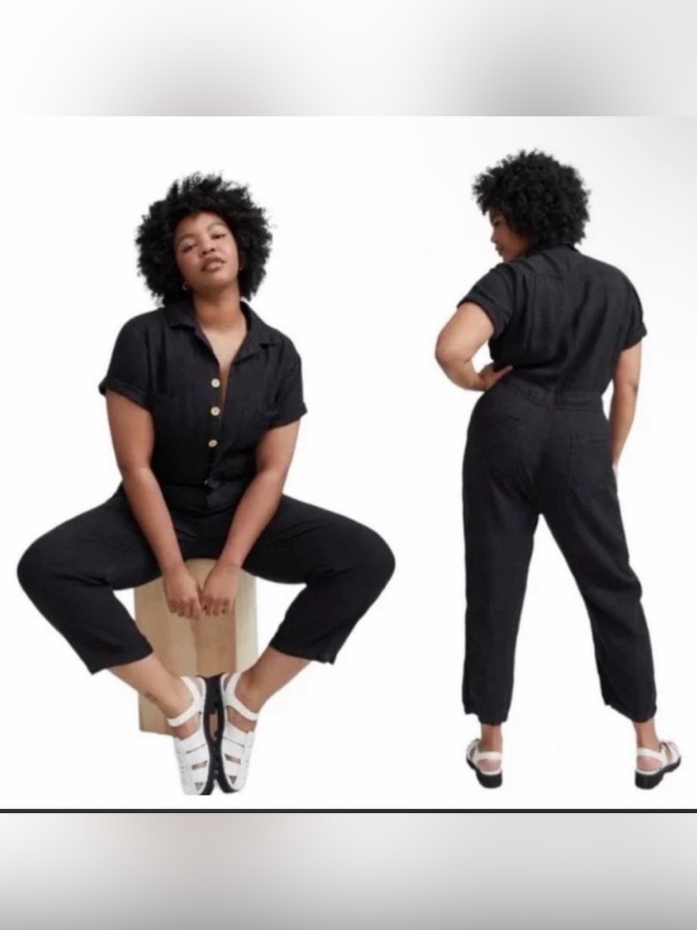 Mate the Label 100% Linen Short Sleeve Jumpsuit Black Sz Medium